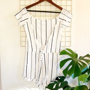 Striped Off The Shoulder Romper